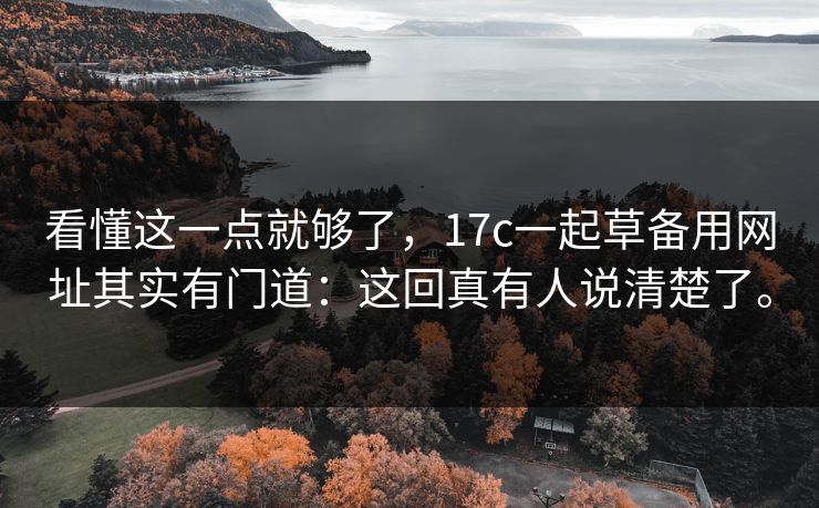 看懂这一点就够了，17c一起草备用网址其实有门道：这回真有人说清楚了。